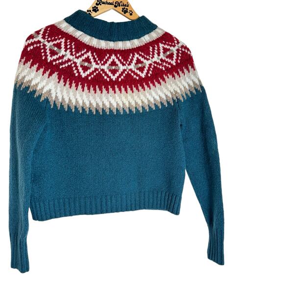 American Eagle Women's Small Fair Isle Knit Mock Neck Sweater - Red and Teal - Picture 1 of 6
